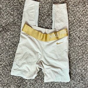 Nike Pro Women's Cream and Gold Leggings M